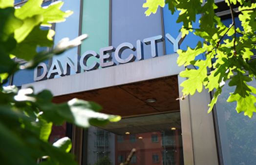 Dance City doorway and logo